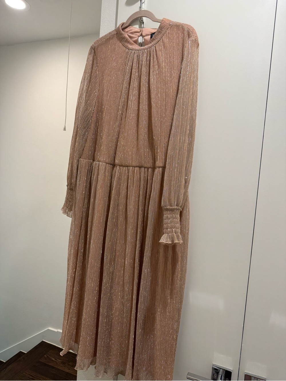 Eloquii Metallic Blush Pink Pleated Midi Dress
